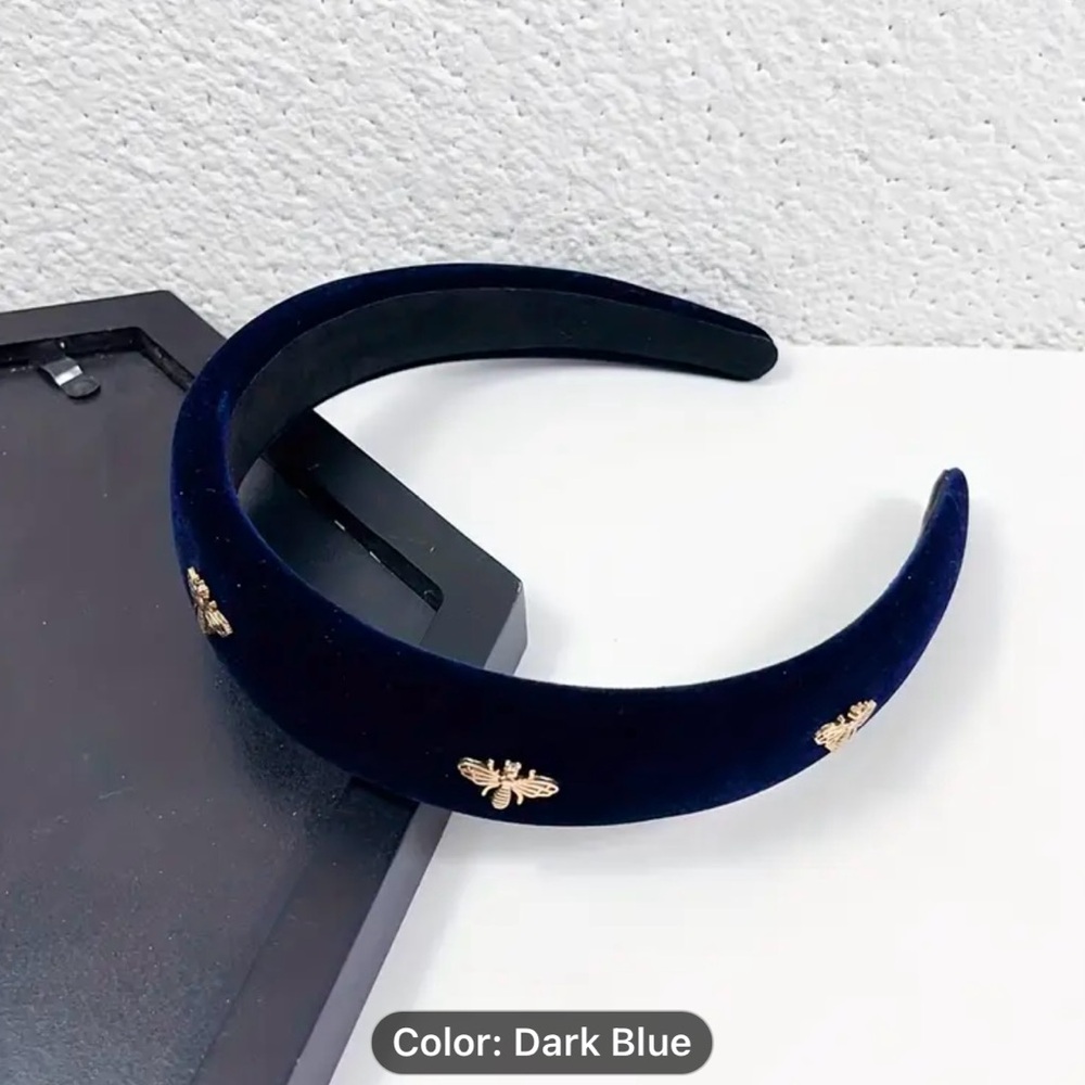 Velvet dark Navy- Bumblebee embroidered headbands 🐝
